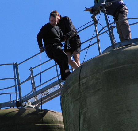 Batman preparing to rappel the 16m high silo (must have been crazy to do it twice)